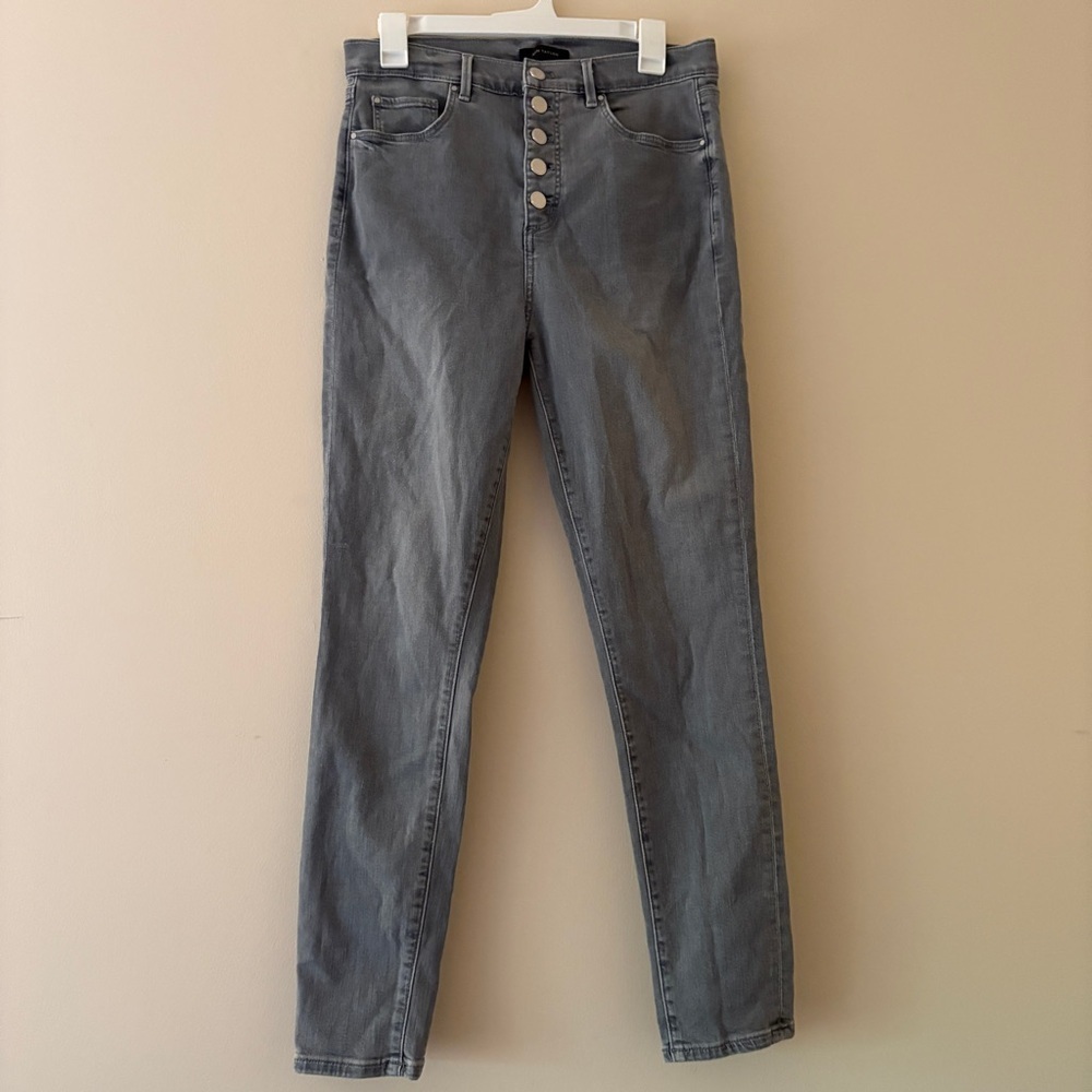 Ann Taylor The Skinny Jeans 10 Gray High Rise Button Fly Stretch Denim